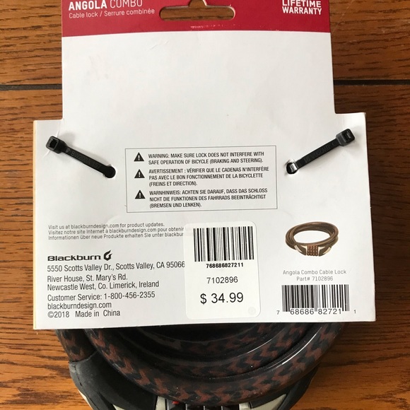 Blackburn Angola Combo Flexible Braided Steel Cable Lock 4-Digit 6ft Bike - Picture 2 of 3